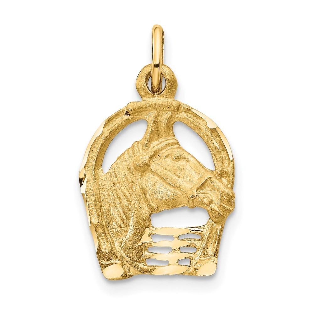 14k Yellow Gold Yellow Gold Diamond-Cut Horse Head In Horseshoe Necklace Pendant